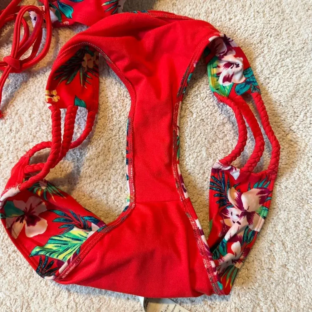 Hollister red floral bikini set - Picture 3 of 6